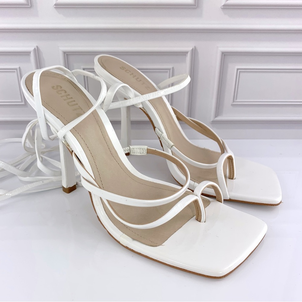 SCHUTZ Krist Patent Leather Gladiator Strap Sandals Heels White Size 9.5 $128